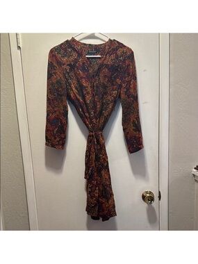 Lucky Brand Long Sleeve Elegant Multicolor Paisley Dress